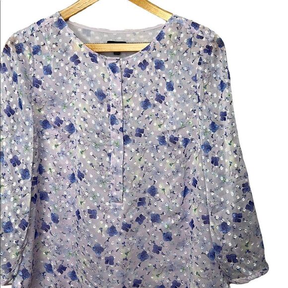 Talbots Chiffon Floral Top Blouse 3/4 sleeves Crew Neck Relaxed Fit Sz S - Picture 8 of 10
